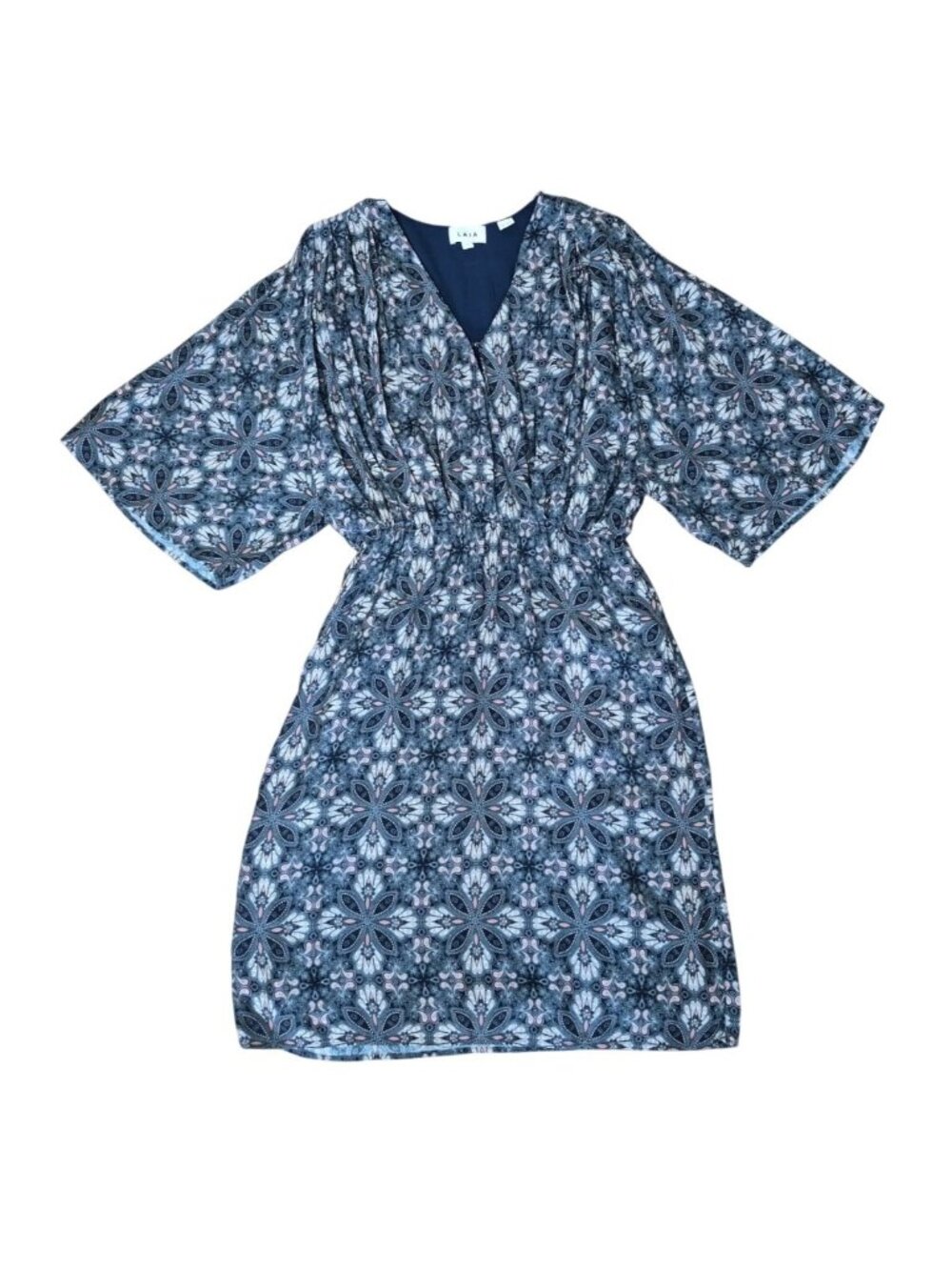 Laia Floral Short Dress 100% Viscose Lined Size 6 Blue.